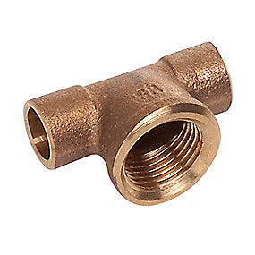 lodde tee 1/2'' -22 mm. Rørgevind muffe på gren og to loddemuffer