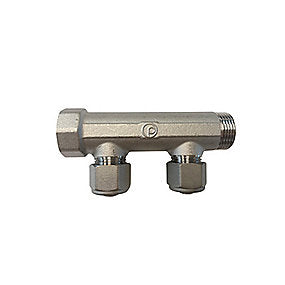 TEA fordelerrør 16 mm med 2x16/12mm studse. Messing