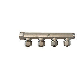 TEA fordelerrør 15 mm med 4x10mm studse. Messing