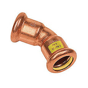 Sanha kobber Press bøjning 54mm 45º med 2 muffer til gas