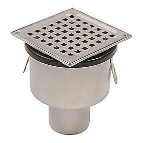 Blücher Square gulvafløb med lodret Ø75 mm afløb. Til beton & fliser. Rustfrit stål