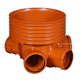 Kaczmarek PP rense- & inspektionsbrønd 315-200mm T2 med lige gennemløb og højre + venstre tilløb for glat rør