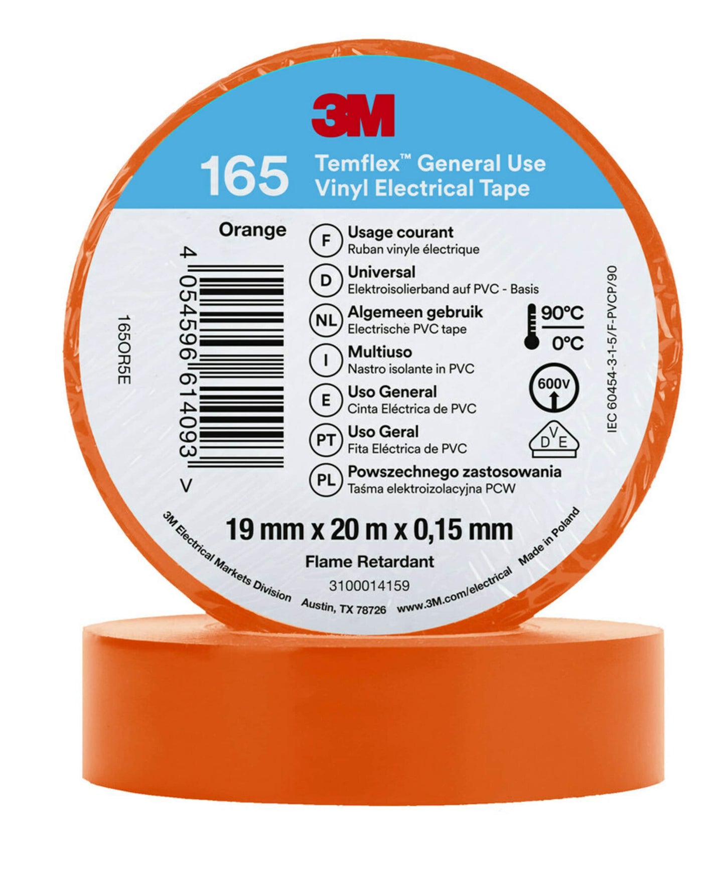 TAPE VINYL 165 19MMX20M ORANGE