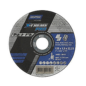 Norton Skæreskive 125x1,0x22,23mm A60X-T41 NOR-X-Treme Pro, særdeles god til stål & rustfrit stål