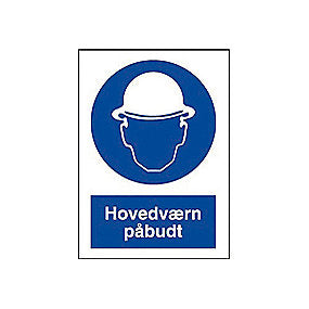 Sikkerhedsskilte, hovedværn påbudt. A4 Plast 210mm x 297mm