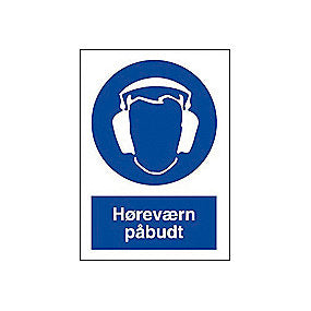 Sikkerhedsskilte, høreværn påbudt. A4 Plast 210mm x 297mm