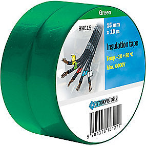 Stokvis PVC isoleringstape 15mmx10m, kraftig klæb til høj & lav temp. pak a 2 ruller. Grøn