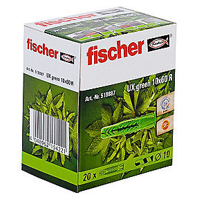 Fischer universal nylondybel UX 10x60 R Green, mindst 50% bæredygtigt mat. - pk a 20stk