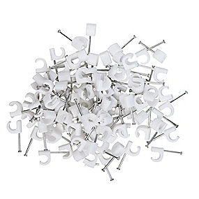 E-line ledningsclips 5-7mm rund, til rund ledning 2x0,75 & 3G0,75, æske a 100stk. Hvid