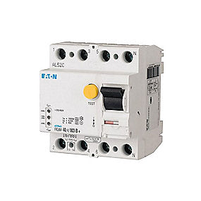 Eaton HPFI RCD relæ, type B fejlstrømsafbryder, AC/DC relæ, 4-polet relæ, 40A relæ, forsinket relæ, transientbeskyttelse.