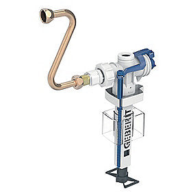 GEBERIT svømmeventil, type 383, 3/8'', nippel af messing: vandtilslutning på siden H=24.3cm