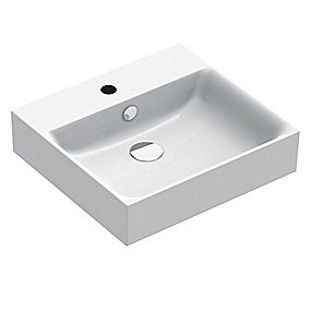 Catalano PREMIUM50 håndvask, håndvask, badeværelsesvask, italiensk design, antibakteriel glasur, 500x470 mm vask, Catalano vask, med hanehul, med overløb, VVS.