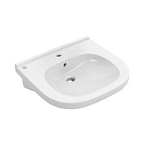 Gustavsberg Care håndvask, 560mm håndvask, handicapvenlig håndvask, kørestolsvenlig håndvask, hvid håndvask, håndvask med hanehul, boltmonteret håndvask.