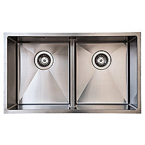 Intra Juvel køkkenvask, dobbeltkumme, nedfældningsvask, rustfri stålvask, børstet stål køkkenvask, 745x440 mm vask, Intra vask, BALTIC745DF-LW.