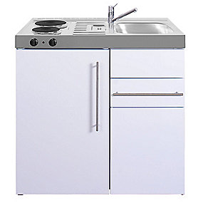 Intra Juvel Minikøkken Premiumline hvid Mål 900x600x890. Vask til højre