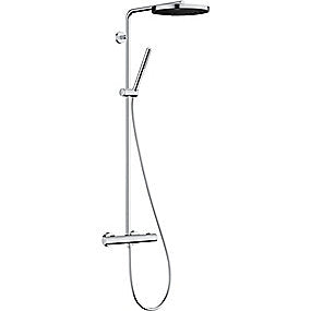 Hansgrohe Showerpipe Pulsify S Puro 260 1jet brusesystem i krom med hoved- og håndbruser, termostatisk blandingsbatteri og justerbar bruserstang.