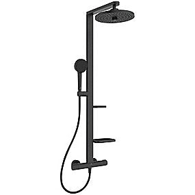 Ideal Standard Alu+ Brusesystem+termostat Silk Black, silkemat sort brusesystem, termostatbruser, hovedbruser, håndbruser, integreret termostat, badeværelse, Ideal Standard, VVS.