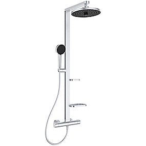 Ideal Standard Alu+ Brusesystem+termostat Silver, sølv brusesystem, termostatbruser, hovedbruser, håndbruser, integreret termostat, badeværelse, Ideal Standard, VVS.
