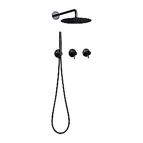 QTOO d line Circle termostat PVD Sampak med omskifter for indbygning, Ø300 hovedbruser. Poleret charcoal