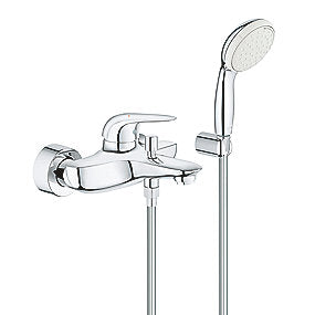 GROHE Eurostyle 2015 Solid karbrus armatur, krom kar-brusearmatur, New Tempesta 100 håndbruser, vægmonteret armatur, SilkMove, StarLight, badeværelse, GROHE, VVS.