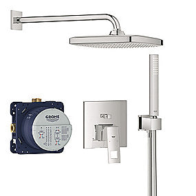 GROHE EuroCube brusearmatur 158x158/ø210mm med hoved & håndbruser. Forkromet