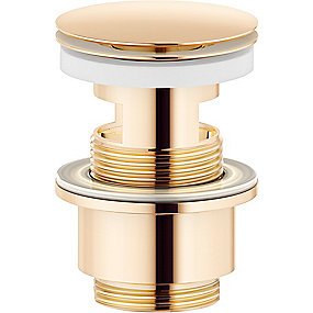 Mora push bundventil, med klikfunktion og overløb. Poleret messing