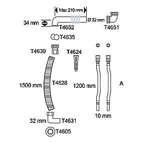 Pressalit flex til- og afløbssystem, 1200 mm
