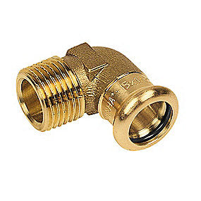 kobber Cu press vinkel 1/2'' - 15 mm 90º med udvendigt gevind og muffe