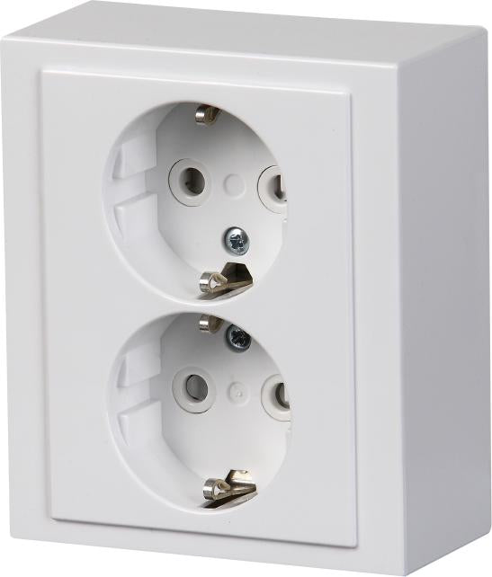 ABB UDVENDIG DOBBELT STIKKONTAKT HVID