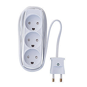 E-Line 3-Stikdåse 2x0.75 mm2 H03VVH2-F, Uden Jord, 1,5M ledning, Hvid