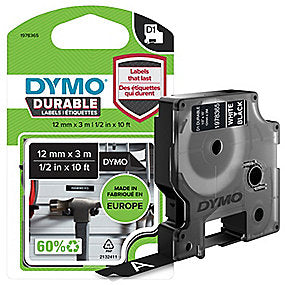 DYMO D1 Durable Tape 12mm x 3M, Hvid på Sort