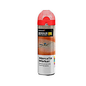 Mercalin markeringsspray 500ml FLUO rød, bl.a. til asfalt, beton, græs, grus, træ, sten & is