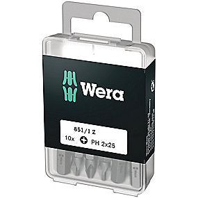 Wera bit PH2x25mm T/skruer m/indv. sekskant, 1/4'' sekskant - 10 stk - 851/1