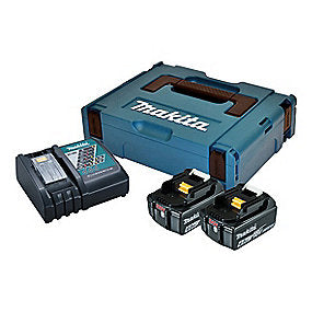 Makita Batteripakke 18V. 2 stk. 4,0AH Li-lon + Lynlader. BL1840B DC18RC & MAKPAC