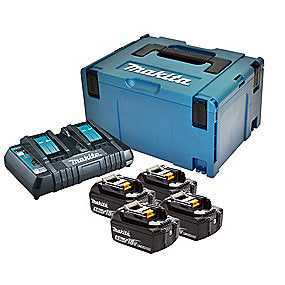 Makita Batteripakke 18V. 4 stk. 5 ah. BL1850B C18RD Dobbeltlader & MAKPAC