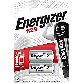 Energizer batteri 3V CR123, foto/alarm lithium batteri 1500 mAh, pakke a 2stk