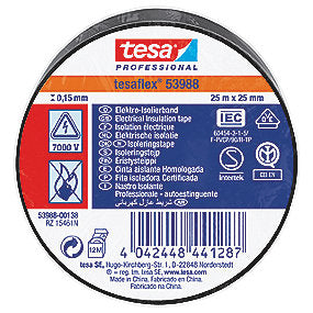 tesa isoleringstape 25mx25mm. Sort, VDE PVC, til isolering & mærkning af kabler
