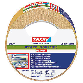 tesa dobbeltklæbbende tape 25mx50mm. PP-tape med klæber af syntetisk gummi. 64620 hvid.
