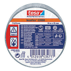 Tesa isoleringstape 10mx15mm. Grå. VDE PVC, til isolering & mærkning af kabler