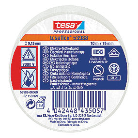 tesa isoleringstape 10mx15mm. Hvid. VDE PVC, til isolering & mærkning af kabler