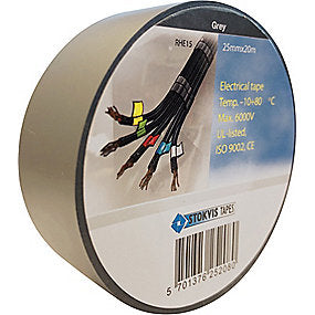Stokvis PVC isoleringstape 25mmx20m, med kraftig klæber til høj & lav temperatur. Grå