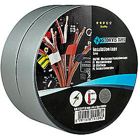 Stokvis PVC isoleringstape 15mmx10m, kraftig klæb til høj & lav temp. pak a 2 ruller. Grå