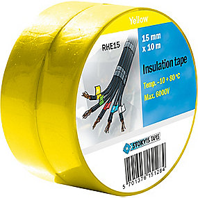 Stokvis PVC isoleringstape 15mmx10m, kraftig klæb til høj & lav temp. pak a 2 ruller. Gul