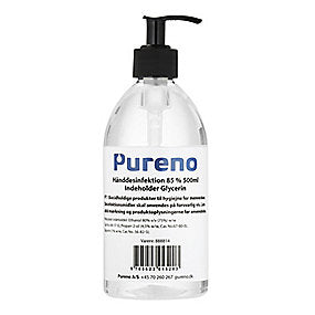 Pureno håndsprit 500ml 85% alkohol med glycerin, med pumpe