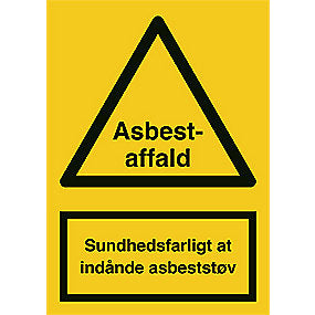 Advarselsskilt - Asbestaffald Gul plast, A4, 210x297mm
