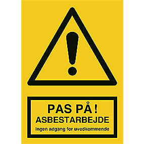 Advarselsskilt- Asbestarbejde Gul plast, A4, 210x297mm