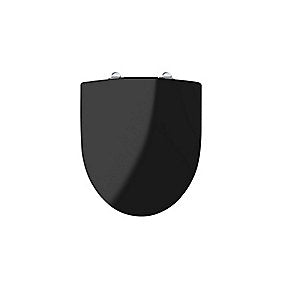 Ifö Spira hårdt toiletsæde med soft close quick release og faste beslag. Sort med krom beslag