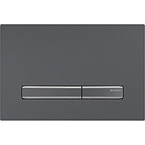 GEBERIT Sigma50 betjeningsplade, dobbeltskyl betjeningsplade, sort krom betjeningsplade, børstet sort krom betjeningsplade, Geberit betjeningsplade, Sigma cisterne betjeningsplade.