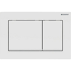 GEBERIT Omega30 betjeningsplade, dobbeltskyl betjeningsplade, hvid betjeningsplade, mat hvid betjeningsplade, Geberit betjeningsplade, Omega cisterne betjeningsplade.
