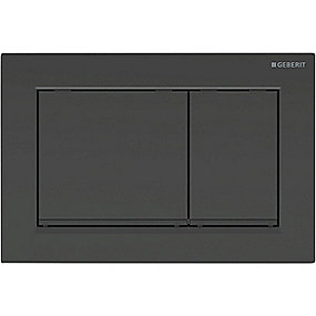 GEBERIT Omega30 betjeningsplade, dobbeltskyl betjeningsplade, sort betjeningsplade, blank sort betjeningsplade, matte design striber betjeningsplade, Geberit betjeningsplade, Omega cisterne betjeningsplade.